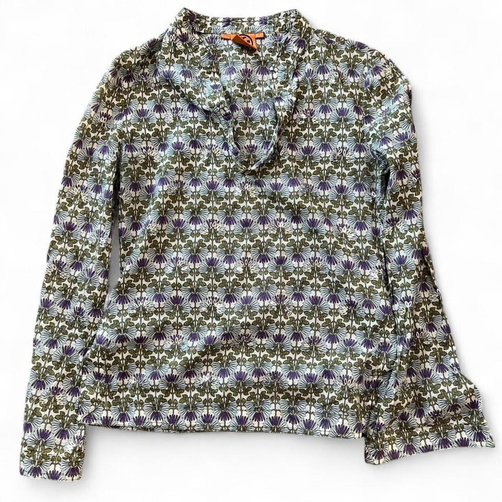Tory Burch Cotton‎ Purple Green & Silver Tunic With Silver Sequins Size 2